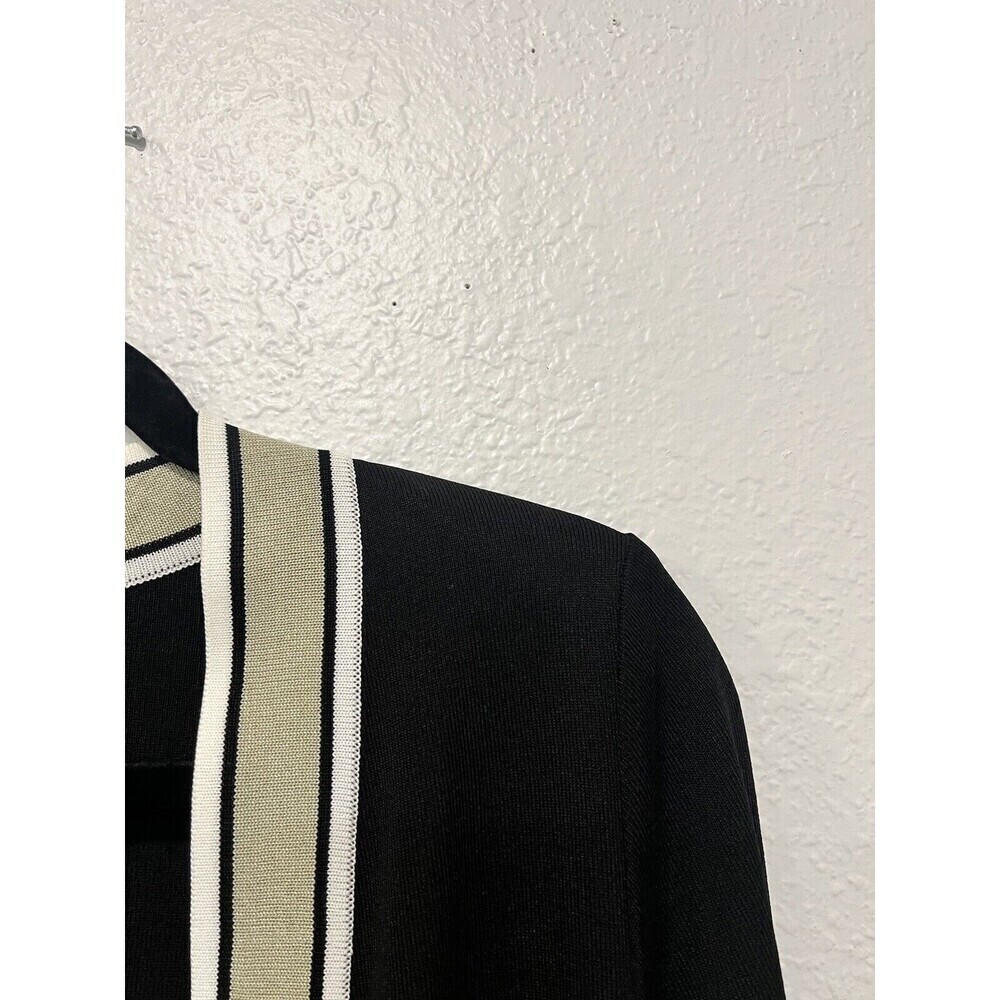Exclusively Misook  Petite Size Small Long Open Cardigan Knit  Black Green Trim - Picture 3 of 5